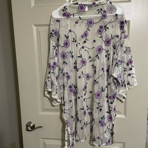 Sheer Cover Up with Purple Flowers - Picture 2 of 4